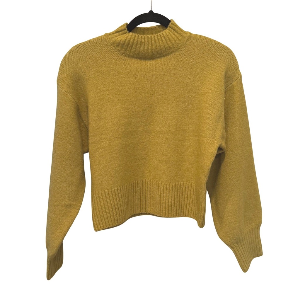 Monkl Mustard Yellow Mock Neck Wool Blend Sweater XXS Minimalist Casual Chic